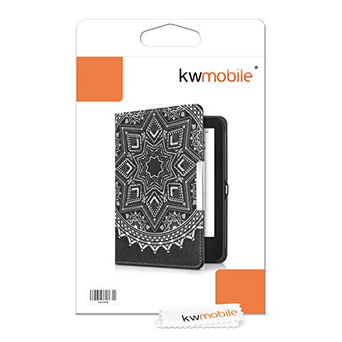 kwmobile Hülle für Tolino Shine 2 HD – Flipcover Case eReader Schutzhülle – Bookstyle Klapphülle Sonne Aztec Design Weiß Schwarz - 7