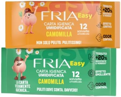 Fria Easy Carta Igienica Umidificata con Aloe Vera e Camomilla, Tessuto Gettabile nel WC, Dermatologicamente Testate, Confezione Tascabile da 12 Salviette