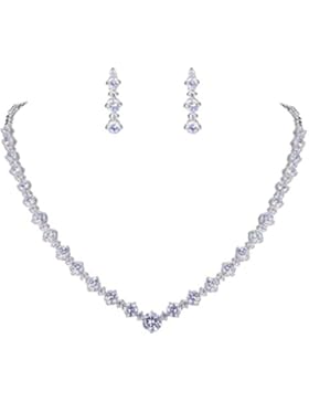EVER FAITH® Hochzeit Silber-Ton klar Zirkonia CZ Blume rund Halskette Ohrringe Set N02037-1