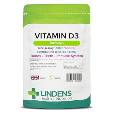 Lindens Vitamin D3 1000iu - 360 Tablets - Immune System, Bones, Teeth, Uk Manufacturer Immune Support | (4 Months Supply) | Suitable For Vegetarians | Letterbox Friendly