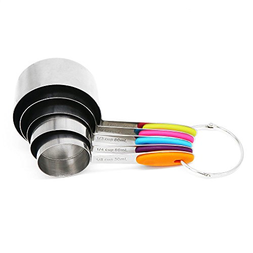 YIAN 5er Messlöffel Edelstahl Measuring Cups Messbecher mit rutschfester Silikon Griff 250ML/125ML/80ML/60ml/30ml Best für Küche Kochen Backen - 3