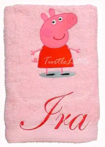 TurtleLittle, 100% Cotton, Peppa Pig Personalised Embroidered Kids Bath Towel, 500 GSM (Set of 1, Pink)