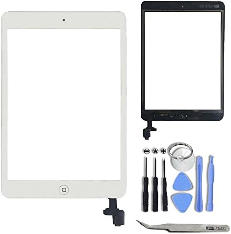 Yuzlder ipad mini 1 &amp; 2 screen replacement, White Touch Screen Digitizer Front Panel Glass Lens Repair Replacement (include IC Chip, Home Button) with Tools Kit