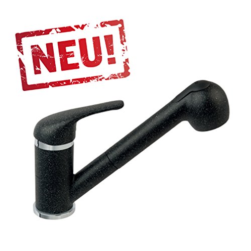 ausziehbare Schwarze Granit Küchenarmatur Spültischarmatur Küchen Wasserhahn mit ausziehbarer Brause von DEANTE Modell "PEPE"