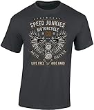 FAIR WEAR Textil Biker Shirt: Legendary Speed Junkies - Motorrad T-Shirt Herren Damen Mann Männer Frau-en - Chopper - Liebhaber - Fan-s - Rocker - Anarchy - Geschenk - Bikerin - Motorradfahrer-in - Bike (Grau M)