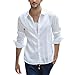 Produktbild serliyHerren Regular-Fit Chambray-Hemd mit Langen Ärmeln und Stehkragen Leinen V-Ausschnitt Langarm Button Stehkragen Leinenhemd