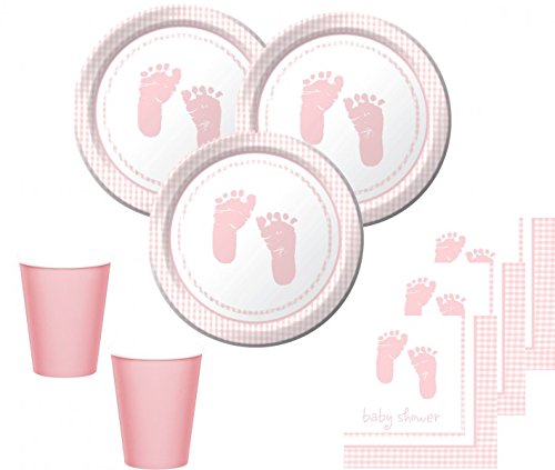 32 Teile Baby Füßchen in Rosa Babyshower Set für 8 Personen