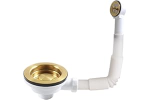 Feegow Gold Finish Kitchen Sink Basket Strainer Waste,Drain Sink Downcomer 114MM Gold-Plated Strainer with Overflow Anti Clogging