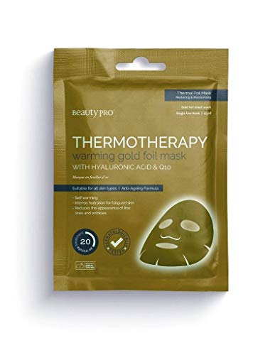 BeautyPro THERMOTHERAPY Warming Gold Foil Sheet Mask With Hyaluronic Acid & Q10, Thermal Foil Mask, Restoring & Moisturising, 20 Minute, 25ml Single Use Mask