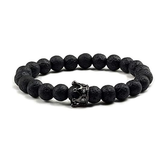 Pulsera Rey y Reina Corona Cuentas de piedra natural para parejas, Pulseras elásticas de piedras preciosas de CZ Coronas… - Imagen 3