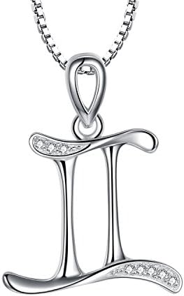Sterling Silver Gemini Zodiac Sign Astrology Horoscope with Cubic Zirconia Pendant Necklace for Women and Girls, 46cm Box Chain - sy131n1