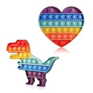 Foxit Pop It Fidget Toys,Big Push Pop Its Bubble,Autism Special Needs Silicone Stress Relief Toys ,Sensory Toys Gifts for Girls ,Boys ,Kids,Adult (Dinosaur + Heart) | Toy_(Dinosaur + Heart)