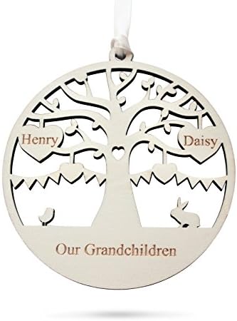 Alphabet barn Grandchildren Grandparent Family Tree Wood Decoration Engraved Gift Plaque 12.5cm (2 names)