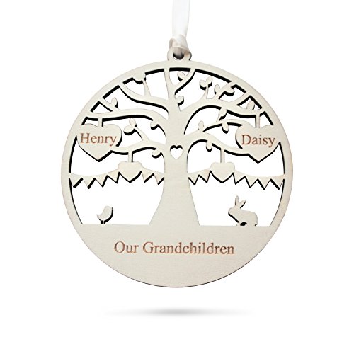 Alphabet barn Grandchildren Grandparent Family Tree Wood Decoration Engraved Gift Plaque 12.5cm (2 names)