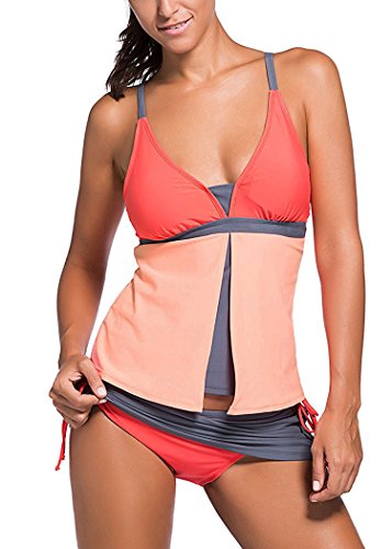 sankill Femmes Été Bloc de Couleur Haut de Tankini Ensemble inférieur Maillot de Bikini 2 pièces