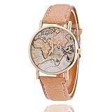 Unisex Weltkarte style watch / Jahrgang Weltkarte / Antiken-Weltkarte / Damenuhr / women Premium-Kunstleder-Armbanduhr ( Farbe : Braun , Großauswahl : Einheitsgröße )