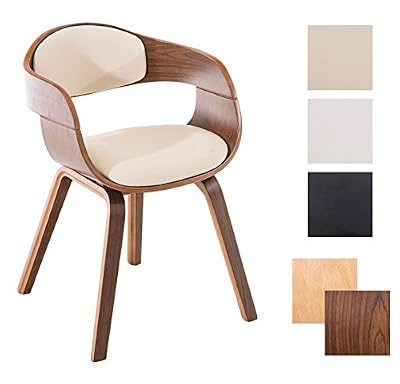 CLP Chaise de visiteurs moderne KINGSTON avec accoudoirs et très bon rembourrage du siège, piétement en bois Couleur bois noix, Couleur assise crème