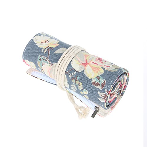 Damero Wrap Leinwand Stifterolle für 72 Buntstifte und Bleistifte Stifteetui Roll-up Mäppchen für Künstler, Verpackung Mehrzwecktasche für Reisen / Schule / Büro / Kunst, Peony (keine Schreibzeuge im Lieferumfang) - 4