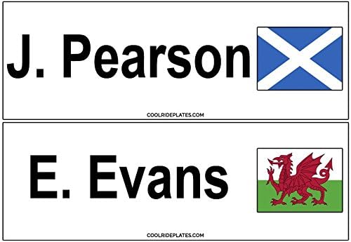 Coolrideplates® 20cm x 7cm Kids Personalised Rally name and flag plates (x2) Extra Large Self-Adhesive Stickers For Ride-on Cars, Bikes, Bedroom Doors... *SIMPLY ADD A GIFT MESSAGE WITH THE NAME REQUIRED WHEN ORDERING*