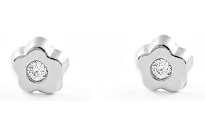 MONDE PETIT Pendientes de Bebe/Niña oro blanco 9 kts. Margarita - Estuche Regalo - Certificado de Garantía - Mondepetit