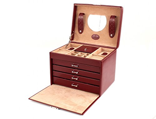 WINDROSE Merino Schmuckkoffer 5 Etagen + Etui Rot - 2