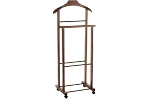 PALUPLUS Appendiabiti Doppio da Camera in Legno di Faggio SCURO, Misura 43x33x105 cm, Servo Muto con 4 Ruote, 2 posti per giacche, pantaloni, camicie, Made in Italy -258F