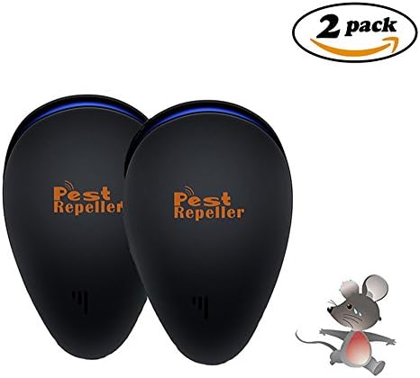 Ultrasonic Pest Repeller, [2-Pack] Electronic Pest Control Mice Spider repellent - Plug In Insect Repellent (Child &amp; Pet Safe) for All types of Insect (Spiders, Ants, Cockroach, Flies) - Black