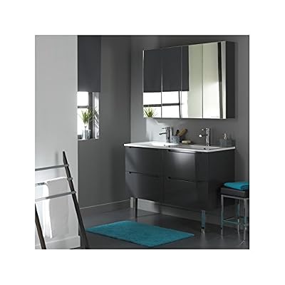 PlaneteBain Meuble de salle de bain double vasque Gris Laqué avec 4 tiroirs