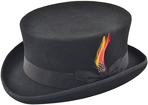 RockFire Hatters Wool Felt DeadMan Top Hat - Black for Riding Equestrian Ascot Event Dressage Topper with Removable Feather Color Black, Size Large