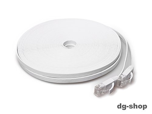 Weiß 50 m Meter Patchkabel CAT6 Netzwerkkabel DSL Ultra Flach Netzwerk Lan Internet kabel Weiß RJ45 10/100/1000Mbit/s kompatibel zu CAT.5 CAT.5e CAT.7