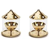 Decorate India Brass Medium akhand Diya with Molded Glass Set(13cm)