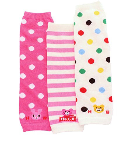 Baby Toddler Girl Leg Warmers Pack of 3 - COLOURFUL POLKA DOT STRIPED BEAR