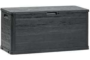 MA MAISON Coffre 280 Litres Récipient de stockage en résine effet bois Anthracite Dimensions 117x45x56h cm Extérieur Résistant aux UV