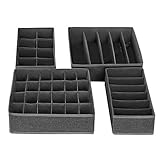 VIELSEITIGE EINSATZMÖGLICHKEITEN: Diese 4 Stoffboxen erfüllen verschiedene Bedürfnisse: die Faltbox mit 5 Fächern (33 x 30 x 10 cm) für BHs, die Box mit 6 Fächern (33 x 17 x 10 cm) für Schals oder Unterhosen, die Box mit 8 Fächern (33 x 17 x 10 cm) für Krawatten und die Box mit 24 Fächern (33 x 30 x 10 cm) für Socken oder andere Accessoires