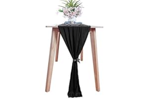 SHINYBEAUTY Runner da tavolo in chiffon 29x120 pollici Tessuto da chiffon nero 10Ft Runner da tavolo lungo trasparente per matrimonio rustico Elegante runner da tavolo rotondo Runner da tavolo