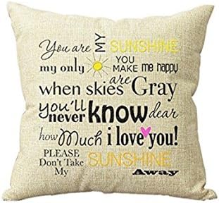 Throw Pillow Case, Hidoon® You Are My Sunshine Personalized 18x18 Inch Square Cotton Blend Linen Throw Pillow Case Decor Cushion Covers Beige 18x18 Inch