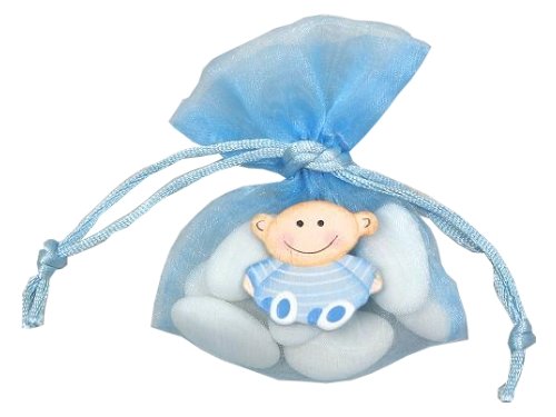 10 STÜCK Organzasäckchen Holzbaby hellblau, Gastgeschenk Taufe Geburt