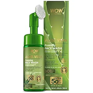 WOW Skin Science Aloe Vera Foaming Face Wash with Built-In Face Brush for deep cleansing - No Parabens, Sulphate, Silicones & Color - 150mL