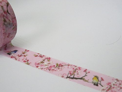 Rosa Cherry Blossom   colorido p  jaros Washi       Cinta adhesiva con estampado
