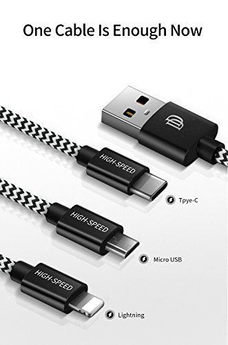 Cavo di ricarica 3 in 1 -Senisttech 1.2M Cavo in intrecciato in nylon ad alta velocitÃ  Micro USB / Lightning / Tipo C per iPhone, iPad, Huawei, HTC, LG, Samsung Galaxy, Sony Xperia e smartphone Android (nero)