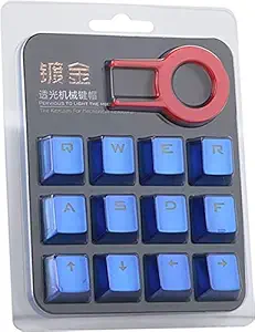 HUO JI Custom Plating Keycaps, Double-Shot Keycaps, Translucent Layer, 12 Keys Set, Compatible for Mx Switch Mechanical Keyboard (Blue)