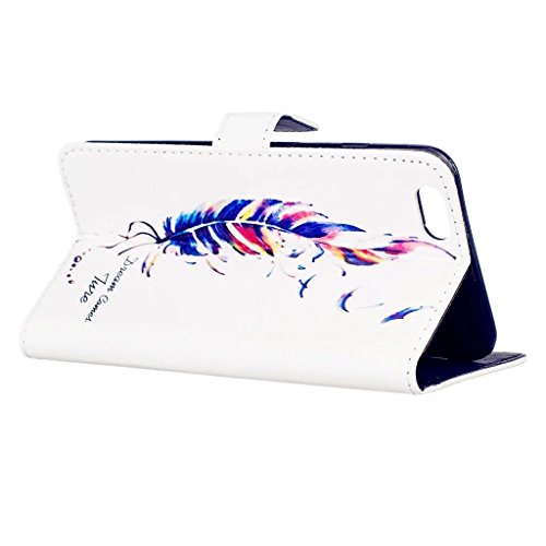 MUTOUREN Hülle für iphone 6 Plus iphone 6S Plus Schutzhülle [Kratzfeste, Scratch-Resistant] Bookstyle PU Lader HandyHülle Tasche Wallet Flip Case Lederhülle Brieftasche mit Standfunktion Kartenfächer Magnetic schließt Painted Muster- Bunt Feder + Metall Stylus Stift - 5