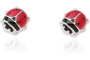 MONDE PETIT Mondepetit AG-2899/F - Pendientes de bebe/niña plata Mariquita Mediana - Estuche Regalo