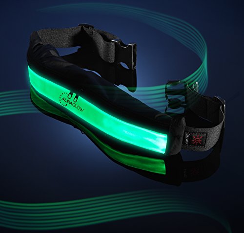 Auraglow Super Bright High Visibility Leucht-LED Reflektierende Wiederaufladbare USB Laufen Radfahren Sicherheitsgurt mit Taschen - Grün