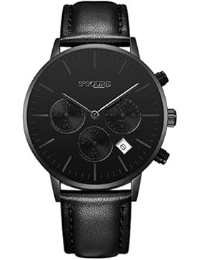 Alienwork Quarz Armbanduhr Multi-funktion Uhr Herren Uhren Damen Zeitloses Design Leder schwarz S002GA1-P-01