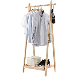 LANGRIA Portant Sèche-Linge à Vêtements Pliable fait en Bois de Bambou avec 1 Tige et 4 Crochets Latéraux Conception en Forme de A, Capacité 20 (Couleur Bambou Naturel)
