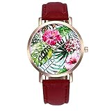 Frauen Uhren,Moeavan Damen-Blumen-Armband-Räumungs-Verkaufs-Damen-schönes Muster-Lederband-einfache Uhr-beiläufige elegante analoge Handgelenk-Quarz-Armbanduhr-Uhren für Frauen-Mädchen (Red)