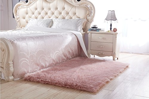 HUAHOO Alfombra de Piel de Oveja sintética Blanca para Asiento o Silla de Dormitorio, Color Marfil y Blanco