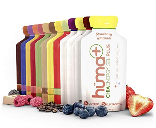 Huma PLUS - Chia Energy Gel, 4 PLUS et 8 Paquets de saveurs normales - Gel d'énergie nutrition sportive pour l'exercice d'endurance