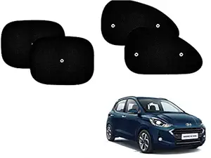 Universal Hub Car Window Sunshades with Vacuum Cups Black Set of 4 for Hyundai i10 Grand Nios